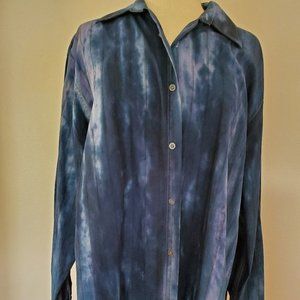 Men's work‎ Shirt cotton tie dye striped black navy blue grey gray purple casual